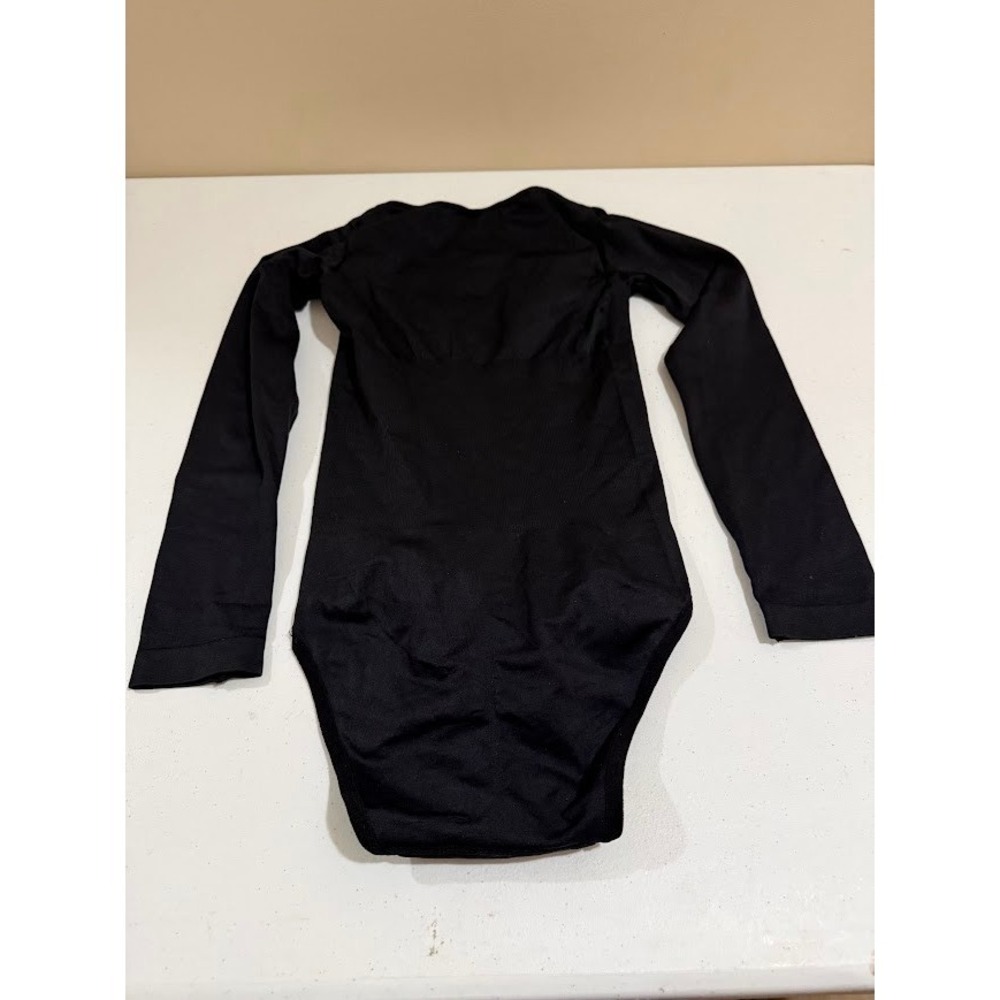 Black Seamless Long Sleeve Bodysuit Scoop Neck Stretch Top Medium